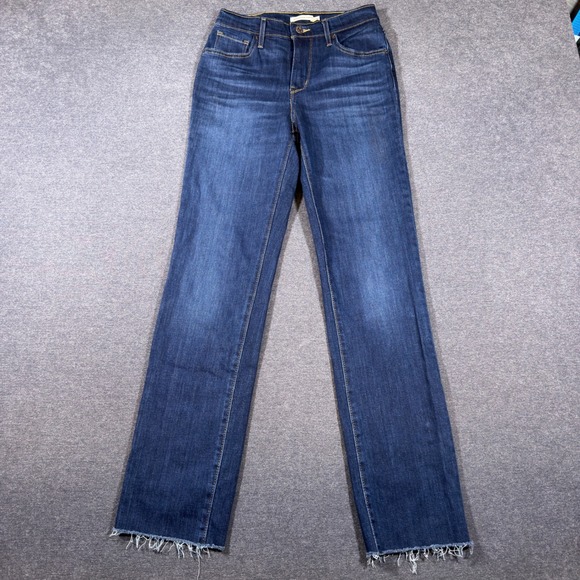 Levi's Denim - Levi's 724 High Rise Straight Jeans Women 26 Blue Raw Hem Dark Wash Stretch